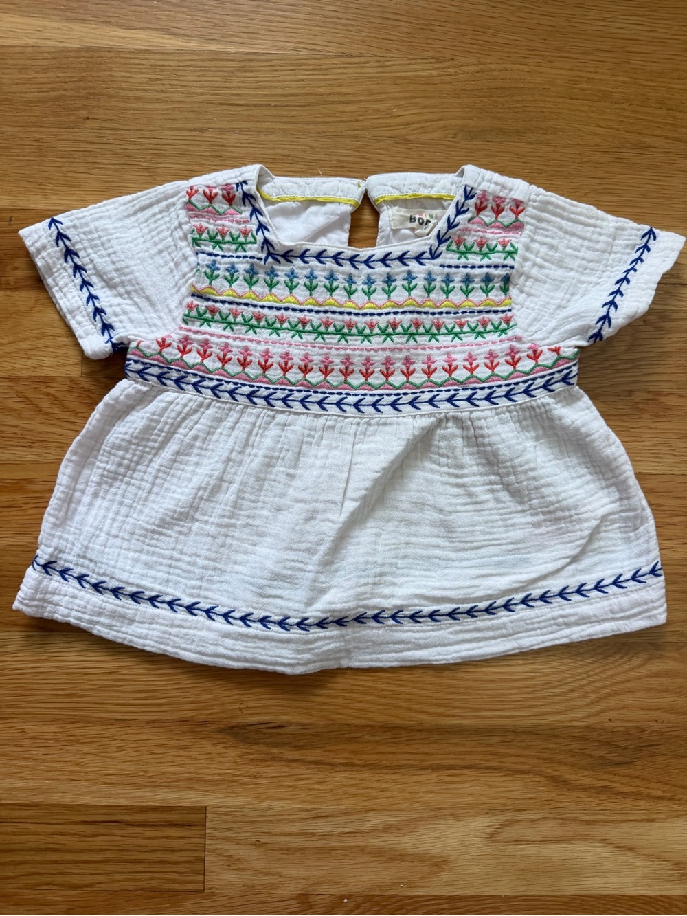 Mini Boden Girls 2-3Y White Embroidered Cotton Top Shirt Multicolor